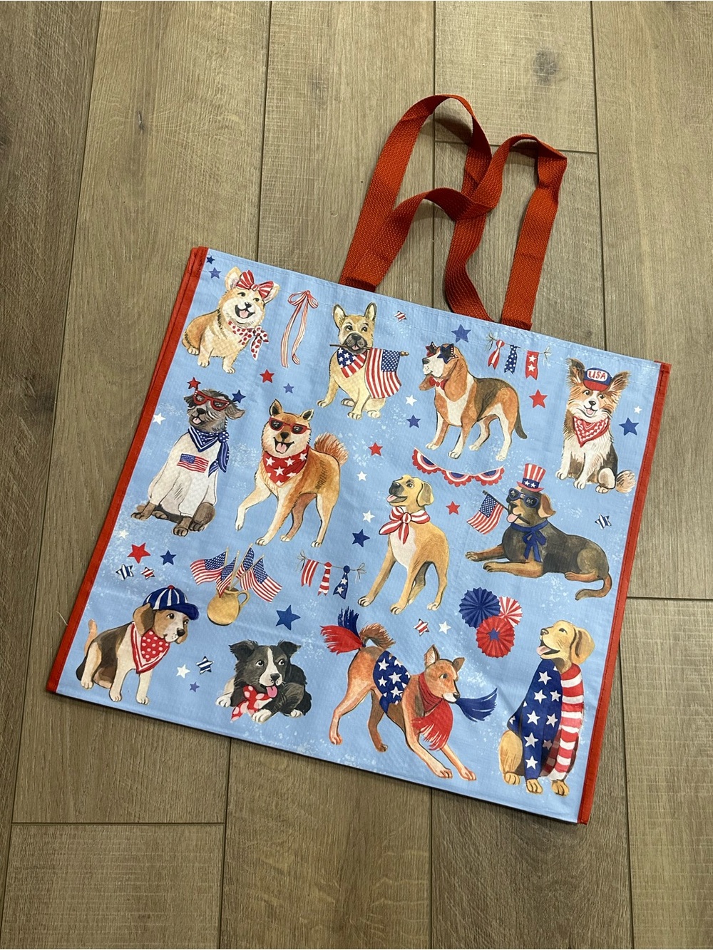 Homegoods TJMaxx Marshalls Viral Patriotic Dogs Print Shopper Tote Bag NWOT